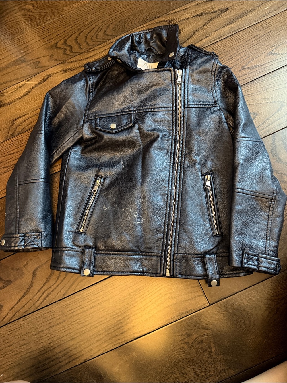 Zara Black Faux Leather Kids Moto Jacket